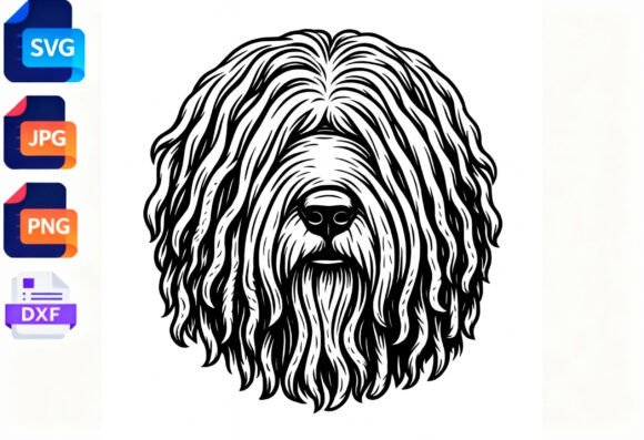 Black and White Bearded Dog Face SVG