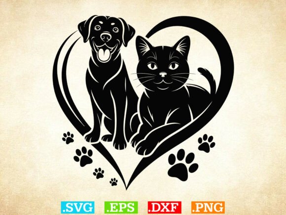 Cat and Dog Heart SVG, Pet Lovers Svg