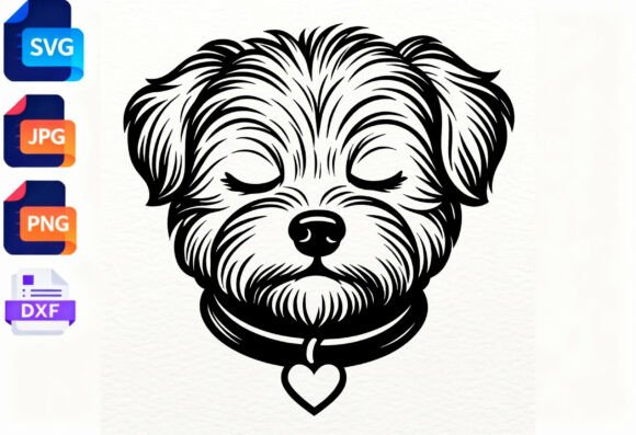 Cute Dog Head SVG Heart Collar Cut File