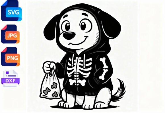 Cute Skeleton Dog Halloween SVG PNG DXF