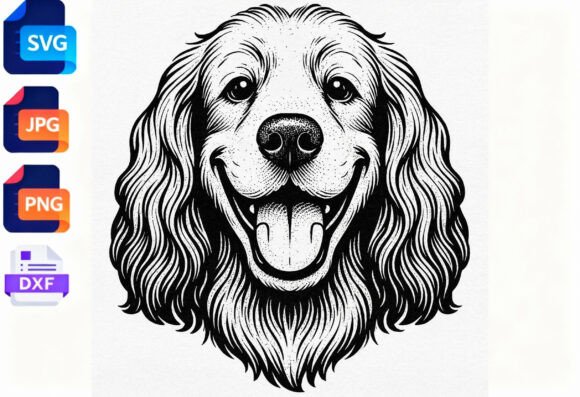 Happy Dog Face SVG Clipart Black and