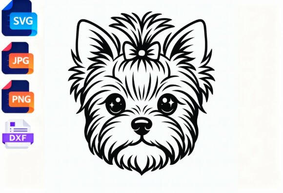 Yorkie Dog Face SVG Cute Puppy Bow SVG