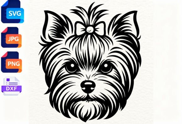 Yorkie Dog Head SVG Bow Cute Puppy